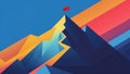 Abstract geometric mountain with bright summit flag and gradient slopes evoking personal achievement Royalty Free Stock Photo