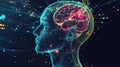 Abstract Digital Head with Illuminated Brain Neural Network and Colorful Connections