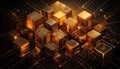 Abstract Golden Cubes Network - A Modern Technological Interconnection Royalty Free Stock Photo
