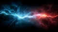 Electric Energy Clash: Blue and Red Lightning Bolt Royalty Free Stock Photo