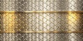 Striking abstract of metallic textures featuring interwoven diamond plate patterns and gleaming gold accents. Generative AI Royalty Free Stock Photo