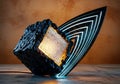 Futuristic Abstract Sculpture with Glowing Cube and Neon Accents Royalty Free Stock Photo