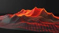 Abstract Glowing Red Wireframe Mesh Data Visualization of Digital Mountain Landscape or Sound Waves Royalty Free Stock Photo