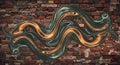 Abstract liquid metal wave on rustic brick wall Royalty Free Stock Photo