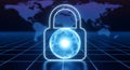 Global Cybersecurity Protection: AI-Generated Digital Padlock Securing Sensitive Data Worldwide Royalty Free Stock Photo