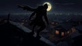 Stealthy Ninja: Feudal Japan Rooftop Nightwatch - AI-Generated Illustration