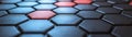 A striking array of dark blue and red hexagons, symbolizing unity through diverse paths