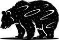 Stylized Black Bear Silhouette with Snowflakes and Swirls Royalty Free Stock Photo