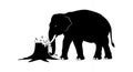 Elephant Silhouette Breaking Tree Stump Royalty Free Stock Photo