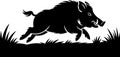 Black Silhouette of a Wild Boar Running Through Grass Royalty Free Stock Photo