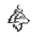 Stylized Wolf Head with Crescent Moon Icon Royalty Free Stock Photo