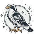 Striking Black and White Hawk Illustration with Starry Circle Background Royalty Free Stock Photo