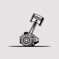 A stylized black and white illustration of an engine piston assembly showcasing mechanical components for design purposes Royalty Free Stock Photo