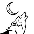 Stylized Wolf Howling at Crescent Moon Vector Royalty Free Stock Photo