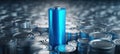 The striking blue battery standing out amidst silver metal cans. AI generated image Royalty Free Stock Photo