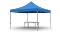 Vibrant Blue Pop-Up Canopy Tent with Foldable Table, Isolated on White Background Royalty Free Stock Photo