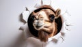 Striking Camel Portrait Peering Through a White Hole in Paper Simulation A Captivating Abstract Artwork with Minimalistic Elegance Royalty Free Stock Photo