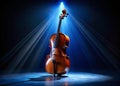 Striking Cello Under Blue Spotlight Against a Dramatic Black Background A Powerful Image for Music Lovers and Design Royalty Free Stock Photo