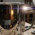 Workshop Reflection on a Polished Metallic Mug Royalty Free Stock Photo