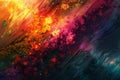A striking closeup of a vibrant painting against a dark black background