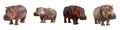 Four hippos standing side by side diverse colors posed for photoshoot isolated on white background Royalty Free Stock Photo