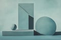 A striking composition of geometric shapes in muted cyan over a subtle cyan background, creating Ai ganerated