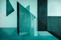A striking composition of geometric shapes in muted cyan over a subtle cyan background, creating Ai ganerated
