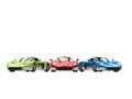 Striking concept super cars in red, green and blue base colors with white details Royalty Free Stock Photo