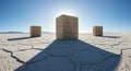 Stone puzzle blocks stand on a vast salt desert Royalty Free Stock Photo
