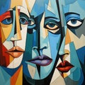 Striking cubist artwork blending contrasting visages in a harmonious composition. AI generation