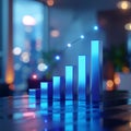 3d glowing bar chart showing an upward trend and business growth in a modern setting Royalty Free Stock Photo