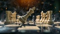 Striking 3D chess game, intense battle scene for victory