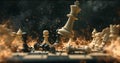 Striking 3D chess game, intense battle scene for victory