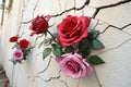 3D roses breaking out of wall Royalty Free Stock Photo