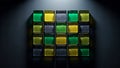 Abstract Grid of Glossy Green, Yellow, and Grey Cubes Royalty Free Stock Photo