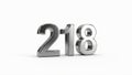Shiny 3D Metallic Chrome Number 218 on White Background. Modern Silver Two Hundred Eighteen Digit. Royalty Free Stock Photo