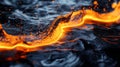 A striking 3D-rendered abstract background featuring a dynamic interplay of orange and black tones. Generative AI