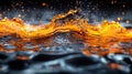 A striking 3D-rendered abstract background featuring a dynamic interplay of orange and black tones. Generative AI