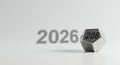 Silver die showing 206 against a blurred 2026 Royalty Free Stock Photo