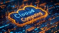 Advanced cloud computing network with orange glowing cloud Royalty Free Stock Photo