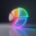 Glowing 3d pie chart divided into four colorful segments on dark background Royalty Free Stock Photo