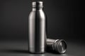 Ai Generative Blank metal thermos on black background. Mock up, 3D Rendering