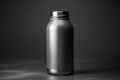 Ai Generative Blank metal thermos on black background. Mock up, 3D Rendering