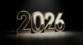 Gleaming golden number 2026 illuminated against a dark moody background with subtle spotlight Royalty Free Stock Photo