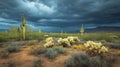 Scenic Arizona Desert Landscape With Saguaro Cacti Under Stormy Skies Royalty Free Stock Photo
