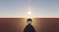 Abstract sphere reflecting the sun on a desolate plain Royalty Free Stock Photo