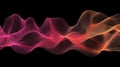 Abstract Digital Waveform Visualization: Glowing Futuristic Pink and Orange Wireframe Mesh Moving on Black Background Royalty Free Stock Photo