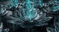 Digital Lotus Flower with Teal Binary Code Rain, Futuristic Concept Royalty Free Stock Photo