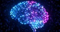 Glowing Digital Brain Neural Network with Blue and Pink Nodes Royalty Free Stock Photo