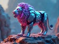 Cybernetic Lion with Neon Pink Mane Royalty Free Stock Photo